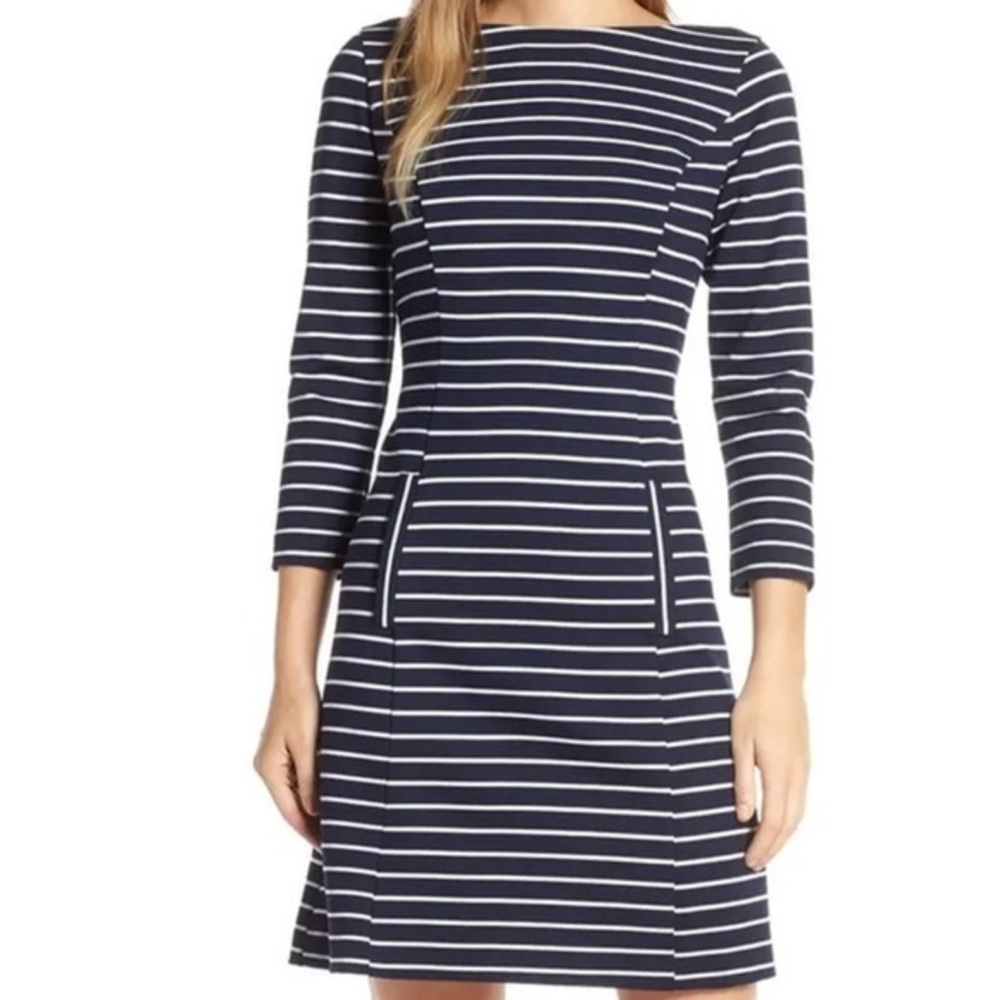 1901 Stripe Boat Neck Ponte Dress, Sz. 2